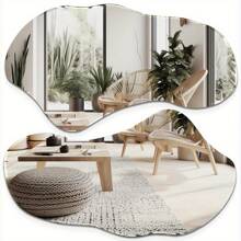 2 st oregelbundna väggspeglar, asymmetrisk böjd retro popdekoration, lämplig för vardagsrum/hall/badrum (vänligen bekräfta om den faktiska storleken uppfyller förväntningarna)