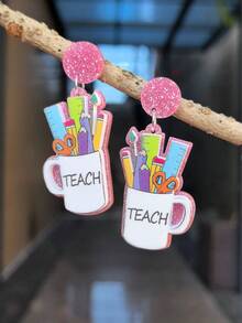 1 Cặp Hoa tai thiết kế chữ "Teach" bằng Acrylic, Hoa tai nhẹ cho phụ nữ, Thích hợp cho Ngày Nhà giáo, Tốt nghiệp, Trở lại trường - Nhiều màu - Xem 1