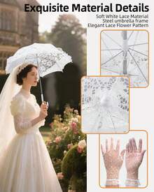 Mini White Lace Parasol With Floral Gloves For Girls – Vintage Wedding Umbrella For, Tea Party Costume Accessory, Victorian Style Sun Shade For Photoshoots