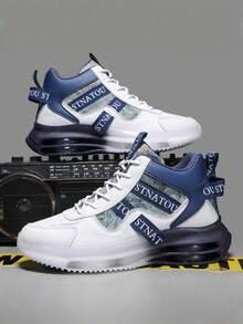 L.S.W.P 男士时尚街头风格运动鞋，舒适防滑休闲系带运动鞋，适合户外活动，高帮鞋，缓冲减震增高鞋 - 白藍 - 查看 8