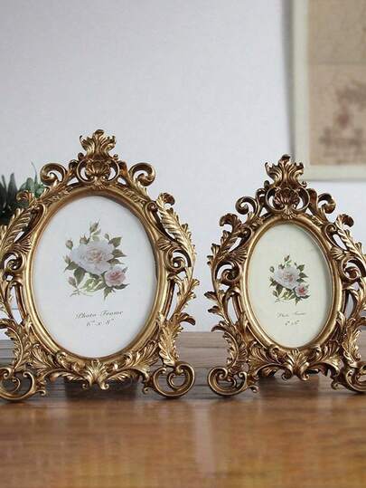 椭圆形金色蕾丝装饰相框，欧式古典风格，宫廷装饰，家居装饰，照片展示