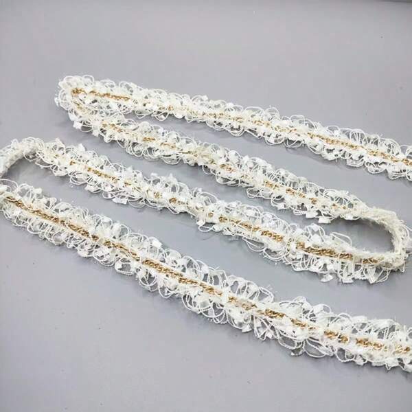1 Rollo de cinta de hilo de oro blanco de 2.5CM de ancho, cinta de poliéster estilo europeo y americano, encaje decorativo para coser, adecuada para bodas, disfraces de baile, decoración de ropa
