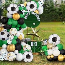 Football Balloon Arch Kit, Soccer Party Decorations, Black, Green And White Print 10inch, 12inch Foil And Latex Balloons, 93pcs, For Summer Events, Boys Girls Kids Babies Shower Birthday Room Party Decor