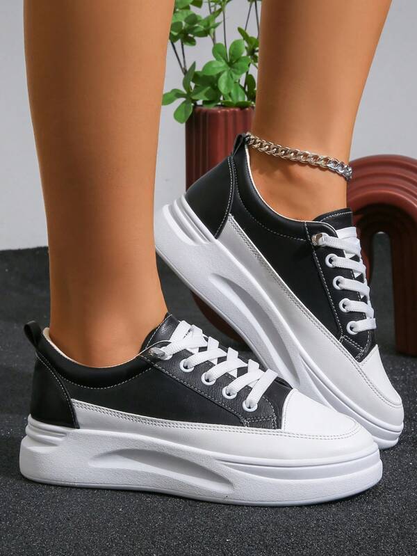 1 Pair Women Platform Sneakers, Casual Lace-Up Sports Shoes For Daily Wear, Travel & Vacation