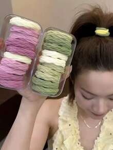 20 件随机花卉图案超柔软高弹力发带、发圈、发绳（盒子是摄影道具）、马尾辫夹、发圈、发球 - 多色30pcs - 查看 9