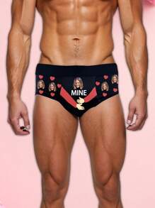 Customized Men's Boxer With Funny Faces, Customized Pictures,Novel Couple Underwear, Girlfriend Or Wife Printed Triangle Underwear, Men's Photos, Exclusive Gift For Boyfriend Customization,Valentine's Day Gift 1pc - Black - View 3