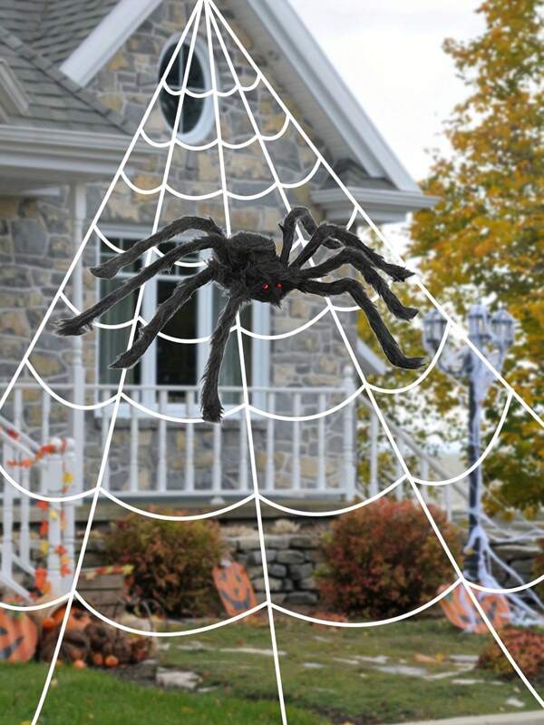 1pc/Set Halloween Giant Spider Web Decorations Outdoor,16 Feet Large Triangle Spider Web For Yard Lawn Party Haunted House Giant Spider Web Decoration,Halloween Decor