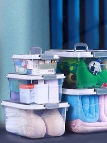 1件大号透明收纳盒家用衣柜被子衣服收纳盒便携式塑料玩具整理盒医药箱 - 無色 - 查看 2