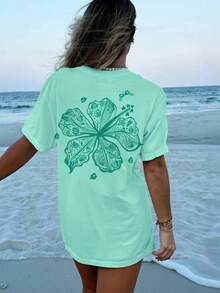 Oversized Y2k Graphic T Shirt For Women Teens Girl Floral Shells Starfish Butterfly Print Short Sleeve Baggy Tee Shirts Loose Fit Vintage Aesthetic Coastal Tops Summer Beach Vacation Preppy Going Out Tops Streetwear - 薄荷綠 - 查看 5
