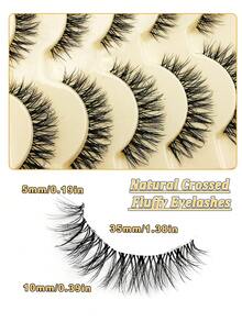 Asiteo 5 Pairs Cat Eye False Eyelashes, Natural 3D Faux Mink Soft Anime False Lashes, Cosplay Thick False Eyelashes, Transparent Lash Band - 眼尾拉長款 - 查看 3