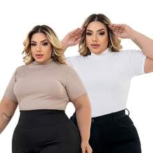 Kit Of 2 Plus Size Cacharrel Women's Blouses With Ribbed Turtleneck, GG To G3 - 黑與白 - 查看 3