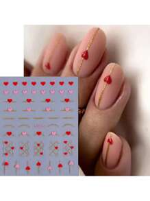 4pcs Simple French Heart Shaped Nail Sticker, Luxury Metallic Shiny Heart Nail Art Stickers 3D Decal DIY For Wedding Valentine's Day Manicure Decoration