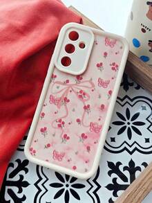Cherry 1pc Pink Floral Bow Cute Cartoon Soft Full Coverage Anti-Drop Phone Case, Compatible With Samsung S25/24/23/22/21 And Apple 11/12/13/14/145/16/16 Pro Max,International Version, Not The Domestic Version - Multicolor - View 3