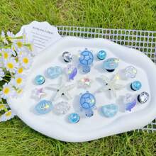 20 قطعة/عبوة أزرق سلسلة قشرة السلحفاة البحرية زينة للأحذية قابلة للفصل، مناسبة للصنادل المنصة المثقبة والشباشب والأحذية البيتية والأحذية الشاطئية، اكسسوارات أحذية DIY