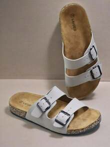 男士时尚休闲凉鞋，软木鞋底，舒适加厚鞋垫，一键式一脚蹬设计，可调节金属扣带，适合夏季户外沙滩散步，情侣凉鞋