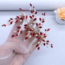 1pc Women's Red Rhinestone Hair Accessory, Bridal Headpiece, Hair Comb Headpiece For Wedding, Prom, Photo Shoot, Silver Crystal Decor, Suitable For Wedding, Engagement, Ball Gown, Bridal Dress