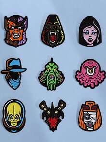 9Pcs Cartoon Anime Horror Characters Enamel Pin Mysterious Fantastical Green Alien Creature Mummy Gothic Animal For Kid'S - one-size - View 7