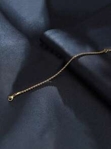 1pc Golden Braided Chain Bracelet, Stainless Steel Fashion Bracelet For Women, Versatile Daily Accessory