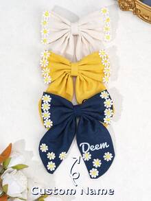 1 件定制名字雏菊发饰，适合女孩，优雅个性化蝴蝶结鳄鱼夹，度假花朵发夹，定制女孩礼物发夹，儿童发饰