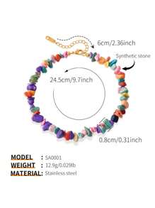 2pcs Bohemia Beach Holiday Style Seashell Starfish & Fish Tail Multi-Layer Colorful Stone Anklets