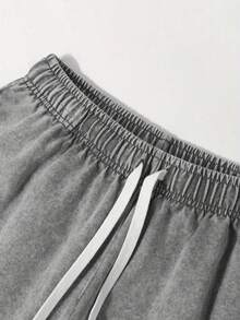 Men's Washed Retro Wax Printed Cotton T-Shirt 230g, 290g Washed Retro Shorts, Milan Italian Print Suitable For Summer Wear, Outdoor Sports, Casual Shorts T-Shirt Shorts Set - 深灰色 - 查看 3