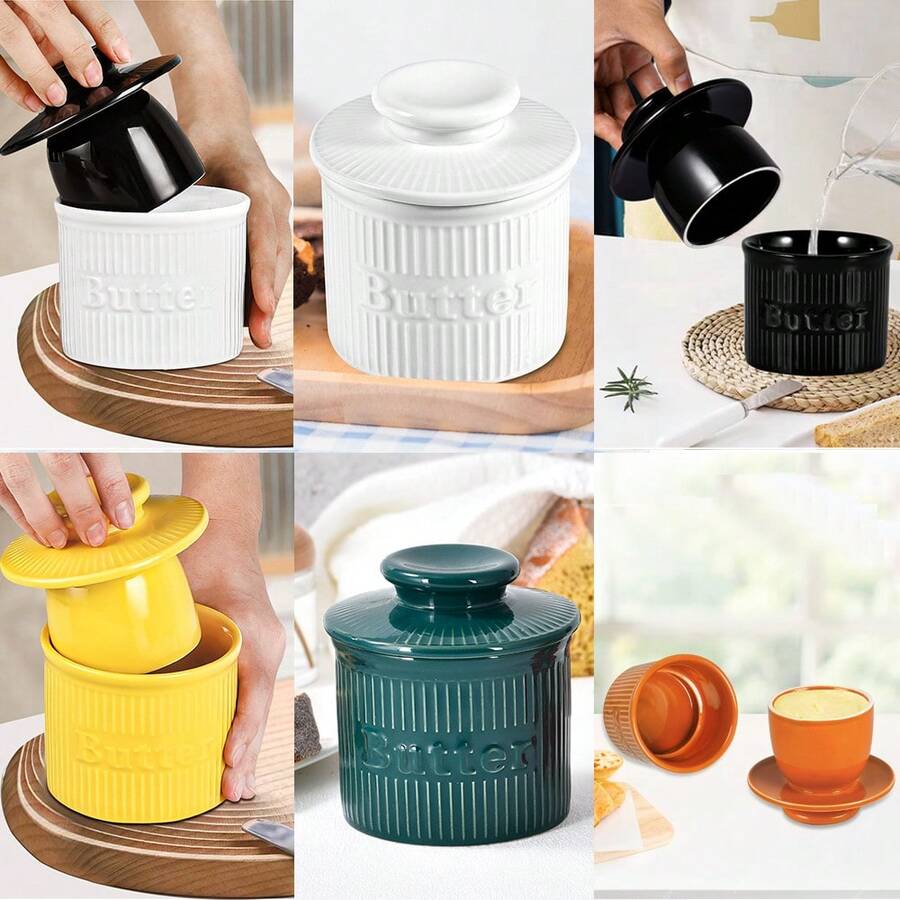 Ursword 1 Set Butter Crock With Lid For Countertop, Unique Ceramic French Butter Dish For Spreadable Soft Butter, Butter Container Holder With A Water Seal, Housewarming Gift, Kitchen And Home Decor, Different 6 Colors Available