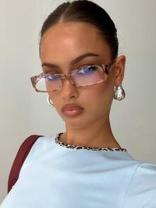 一副女士亚克力长方形时尚眼镜，适合日常阅读、工作通勤、海滩装扮，复古Y2K基础款商务休闲礼品 - 豹紋 - 查看 3