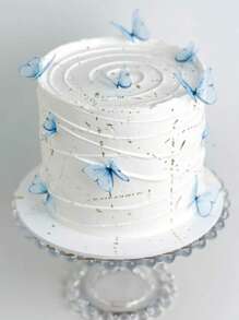 48 件可食用蝴蝶蛋糕装饰，威化纸蝴蝶纸杯蛋糕装饰，仙女生日快乐蛋糕装饰，适用于结婚纪念日、婴儿派对、生日派对装饰、春夏蛋糕装饰 - 藍色 - 查看 8