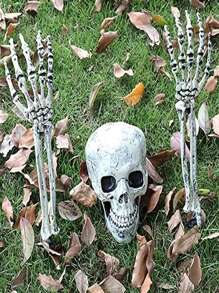 1 Set Of Realistic Halloween Skull Decorative Lights, 3 Pieces Skull Arms With Stakes Black Cracked Skulls Outdoor Yard Lawn Garden Cemetery Party Supplies, Yard Ground Stakes, Halloween Ground Stakes, Skeleton Hands Halloween Decor Light Home Decor Party Decor Halloween Decoration Room Decor Halloween Garden Decor For Gift Fairy - Halloween Skull Pile - View 9