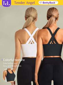 Tender Angel Women's 2 Pieces Sports Bra Set, Removable Padded One-Shoulder Minimalist Racerback Bra, Women's Sports Sleeveless Tight Vest Suitable For Workout, Yoga, Casual And Running - 彩色 - 查看 1