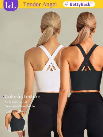  Tender Angel Women's 2 Pieces Sports Bra Set, Removable Padded One-Shoulder Minimalist Racerback Bra, Women's Sports Sleeveless Tight Top Suitable For Workout, Yoga, Casual And Running