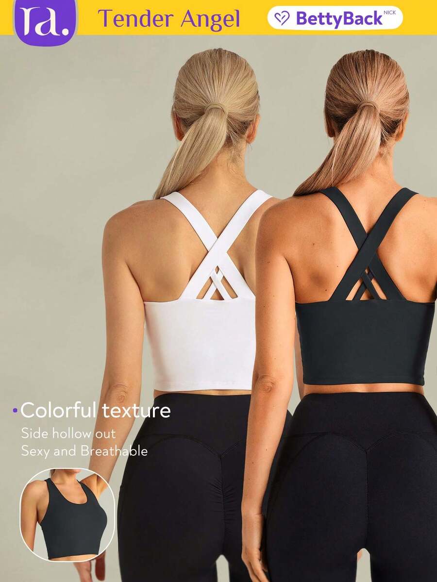 Tender Angel Women's 2 Pieces Sports Bra Set, Removable Padded One-Shoulder Minimalist Racerback Bra, Women's Sports Sleeveless Tight Vest Suitable For Workout, Yoga, Casual And Running - 彩色 - 查看 1