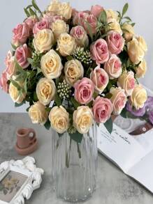 1/3/5 piezas Ramo de Flores de Rosa Artificial, Decoración del Hogar, Centro de Mesa, Prop de Fotografía, Decoración para Bodas de Jardín al Aire Libre, Corsage de Muñeca para Novias, Decoración de Fiesta, Adorno de Año Nuevo, Arreglo de Rosas