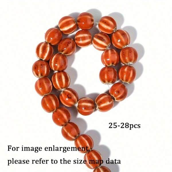 30pcs Lingsai Halloween Ceramic Striped Pumpkin Beads - Vibrant Multicolor DIY Jewelry Making Supplies, Suitable For Bracelets, Necklaces, Pendants - Halloween Accessories, Halloween Jewelry, Pendant Decor, High-Quality Ceramic Holiday Craft Beads