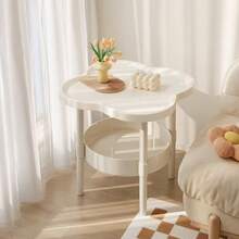 Simple & Modern Plastic Side Table - Stable & Durable Four-Leaf Clover Design Nightstand For Living Room, Study And Bedroom - White - View 6