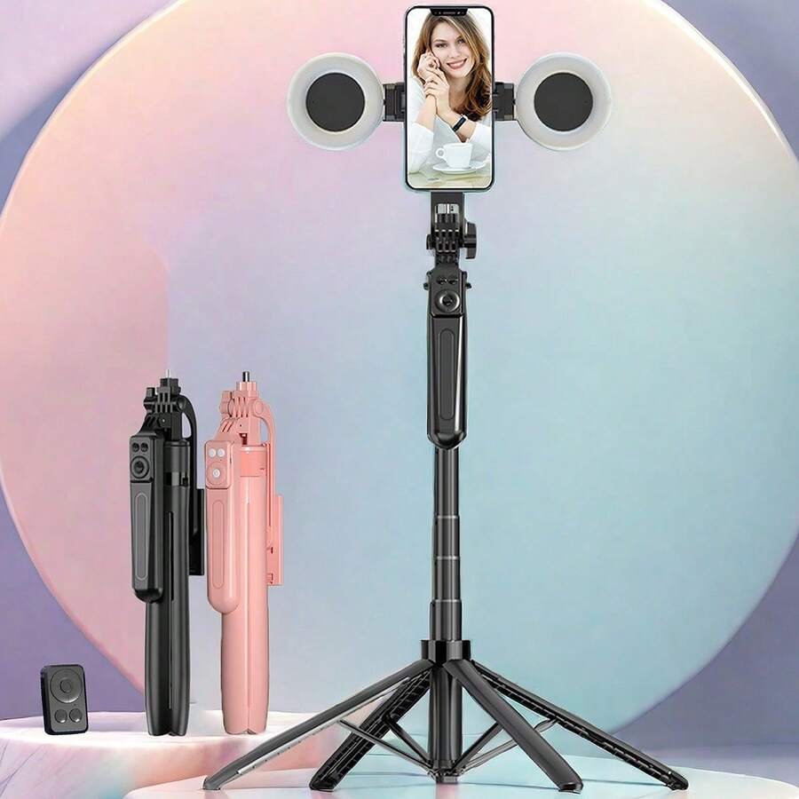 70-Inch Wireless Selfie Stick With Remote Control, Portable Foldable Tripod Stand For Smartphone Vlog Shooting And Recording, Selfie Accessory For Summer Vacation, Travel, Outdoor Activities, Live Streaming - Black - View 1