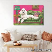 1pc Poodle, Vintage Sofa, Art Deco Style Framed Wall Art - Canvas Prints Poster, Ready To Hang - Home Decor, Ideal For Home, Office Wall Decor, Family Gift, Living Room Bedroom Wall Decor, 2D Flat - 杏色 - 查看 2