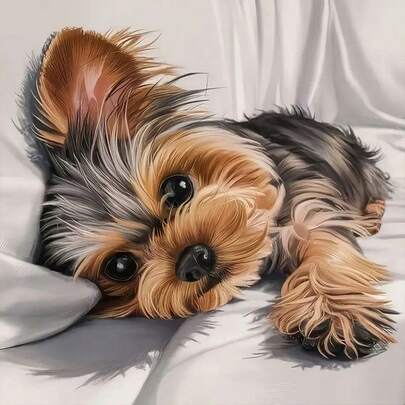 1PC 5D DIY Diamond Painting Handmade Kit - Cute Yorkshire Terrier, Round Acrylic Frameless Cross Stitch Mosaic Crafts, Adult Decompression Home Decor Life Artwork