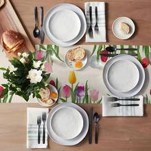 1 件春季郁金香花卉涤纶桌旗 - 北欧风格梳妆台餐桌装饰农舍厨房餐厅桌布可水洗抗皱节日派对婚礼装饰复古印花家居装饰节日气氛防水防油