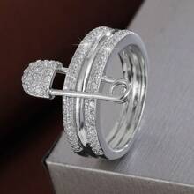 1pc Women's Pin-Shaped Zirconia Crystal Embellished Ring