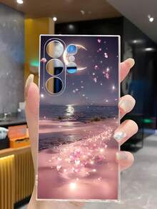 1 chiếc ốp lưng điện thoại trong suốt mềm mại họa tiết bãi biển và trăng hồng, tương thích với Samsung Galaxy A04e/12/A13/A14/A34/A50/A52/A53/A54/S21/S22/S23/S24/S25/S25Ultra - Trong sáng - Xem 5