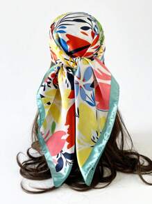 Boho 1 Pc 90cm Women's Floral Printed Square Scarf, Casual Sunscreen Head Wrap & Neck Scarf, Suitable For Nighttime Breast Wrapping, Sleeping And Daily Wear, Can Be Worn As A Square Scarf, Bandana, Headwrap Or Bandana Top