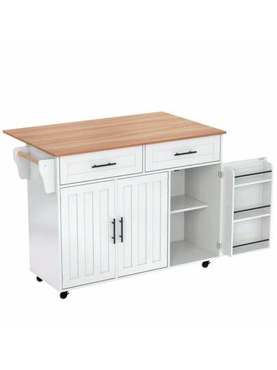 Kitchen Isl Sideboard Marble Effect Worktop, Extendable Tabletop Storage Space, Serving Trolley Wheels Drawers, Ideal Dining Room view 11