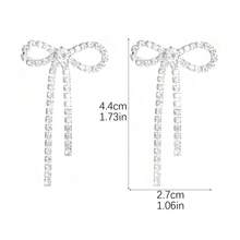 Bow Earrings For Women Rhinestone Long Tassel Earrings Ribbon Bow Drop Earring Silver Stainless Steel Dangle Earrings Cute Sparkly Jewelry - 玫紅色 - 查看 3