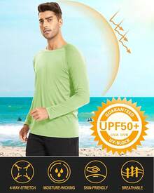 Men's Long Sleeve Shirts UPF 50+ UV Sun Protection Athletic Shirts For Hiking Running Workout Rash Guard-2025 - Light Green - View 7