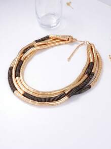 Punk Style Metal Multi-Tube Layered Necklace & Bracelet Set, Women Fashion Jewelry
