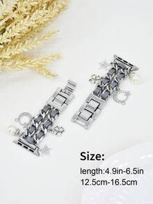 1 件银色星形吊坠表带，适用于女士，兼容 表带 38mm40mm41mm42mm44mm45mm46mm49mm，链条式皮革手链，兼容 Series 10/9/8/7/6/5/4/3/2/1/SE/Ultra，可调节腕带，情人节礼物 - 銀色 - 查看 2