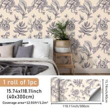 SUPSTICKER 1 rollo de pegatinas de pared autoadhesivas y extraíbles con patrón floral vintage, decoración del hogar, vinilos decorativos para escritorios, dormitorios, baños, entradas, renovación de habitaciones, papel tapiz, pegatinas de pared, decoración de pared