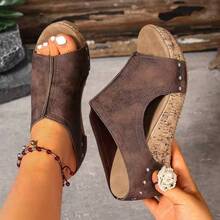 [Vintage Slippers]Elegant High-Quality Women's Slippers With Thick Soles And Wedge Heels, Featuring A Retro Style And Comfortable Design, Single-Foot Sandals. - 棕色 - 查看 4