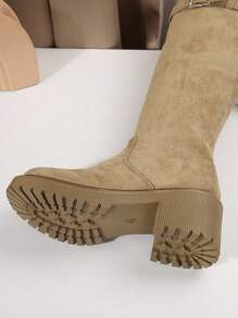 Fashion Reversible Fold-Over Thick Sole Knee-High Boots For Women, New Autumn/Winter Chunky Heel Riding Boots Fuzzy Boots